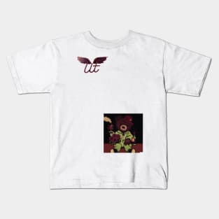 LitQ - Cute teddy bear drinks wine on Valentine's Day anime art vibe Kids T-Shirt